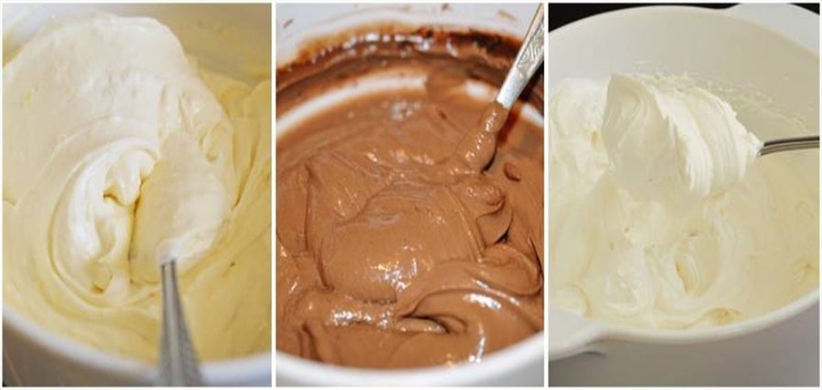 Trei creme ( vanilie, ciocolata, frisca), pregatite dupa modelul cofetarilor